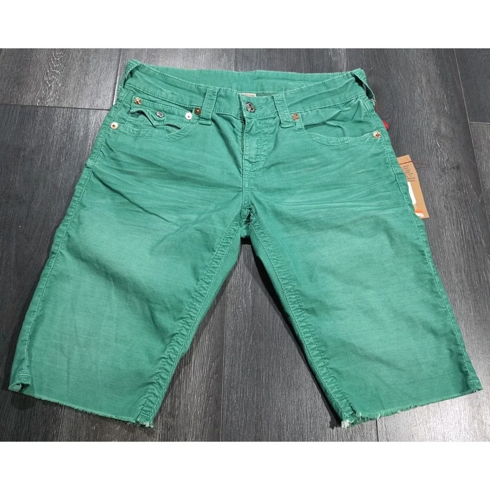 NWT True Religion Ricky Corduroy Cut Off Shorts Men 30 Green Stretch Lightweight